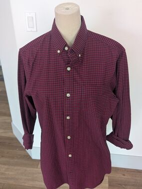 GAP Men’s Burgundy and Navy Check Button-Down Shirt